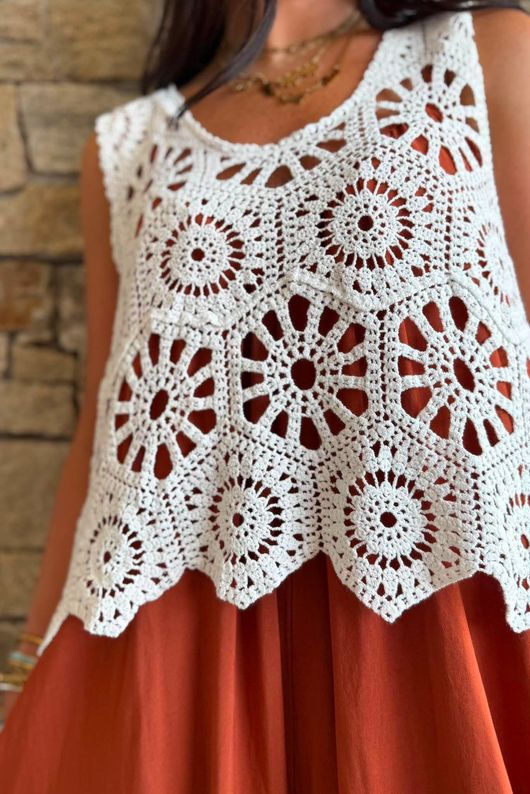 Hadley Crochet Tank White